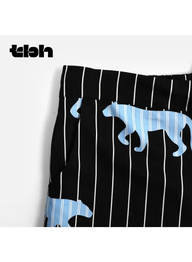 Tbh Z Series Silk Cotton Striped Home Wear Set Uni Home Wear Set Black Panther Pajamas Long S - Image 2