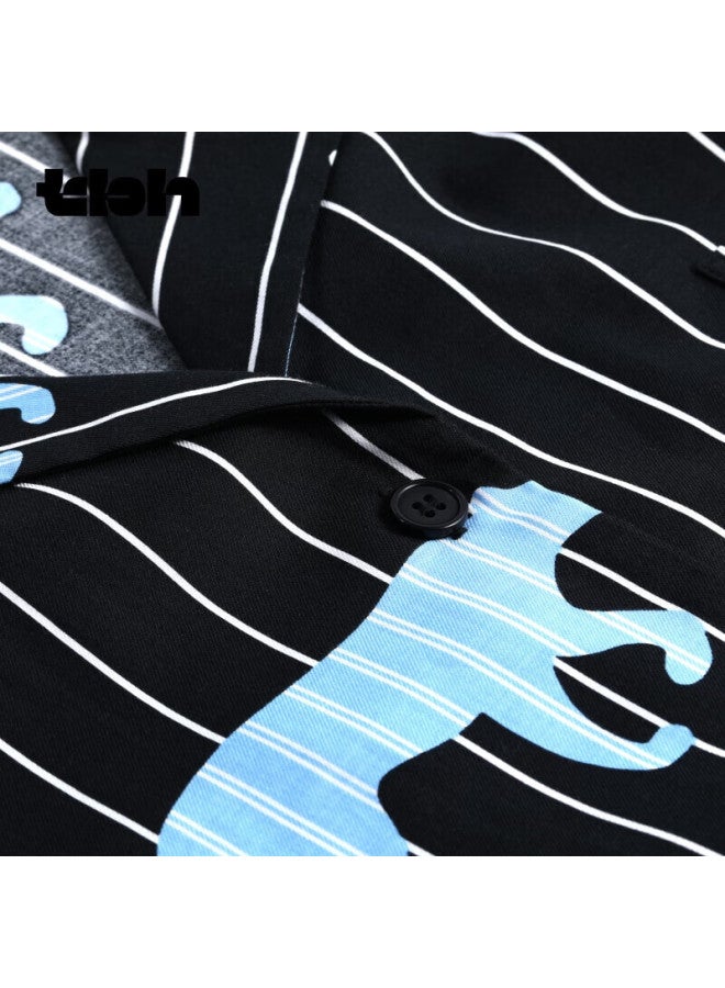 Tbh Z Series Silk Cotton Striped Home Wear Set Uni Home Wear Set Black Panther Pajamas Long S - Image 5
