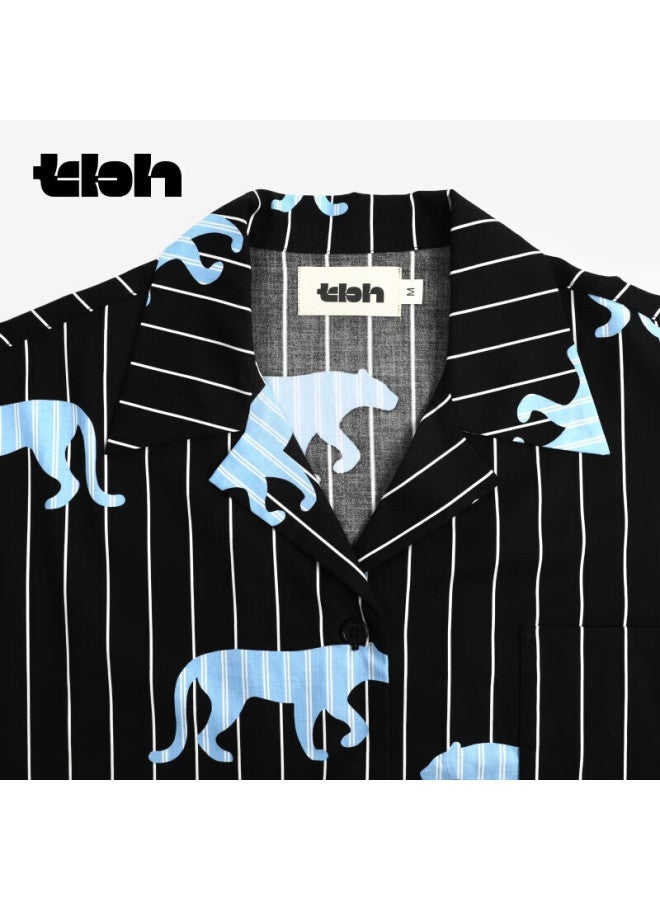 Tbh Z Series Silk Cotton Striped Home Wear Set Uni Home Wear Set Black Panther Pajamas Long S - Image 4