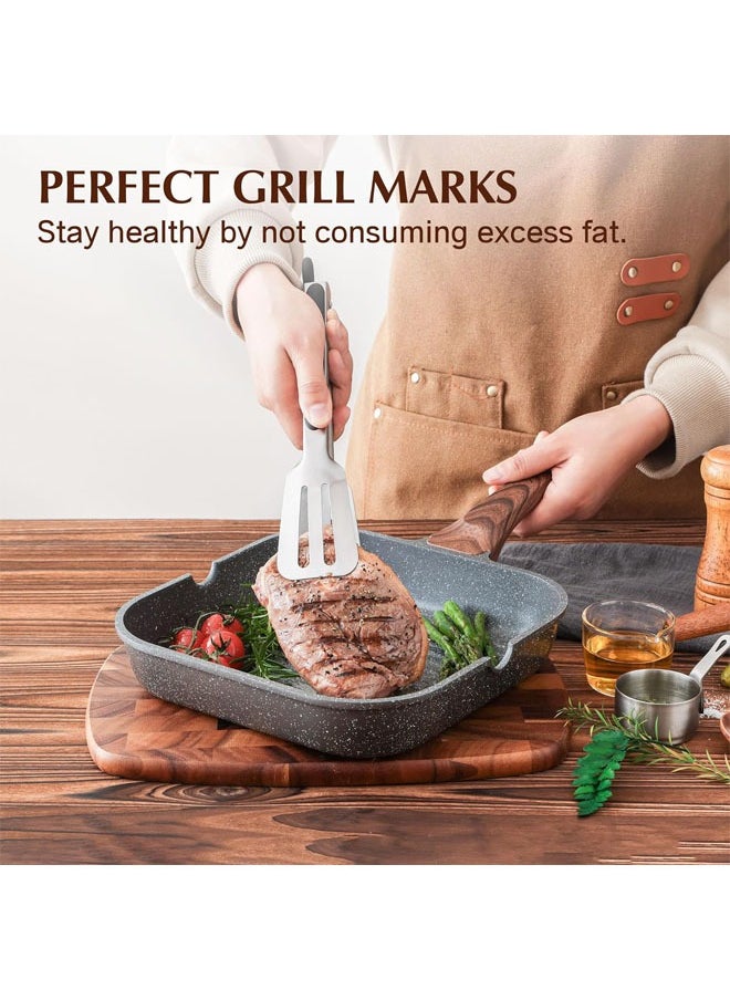 Nonstick Grill Pan for Stove Tops, Versatile Griddle with Pour Spouts, Square Big Cooking Surface, Durable Skillet Indoor & Outdoor Grilling, PFOA Free