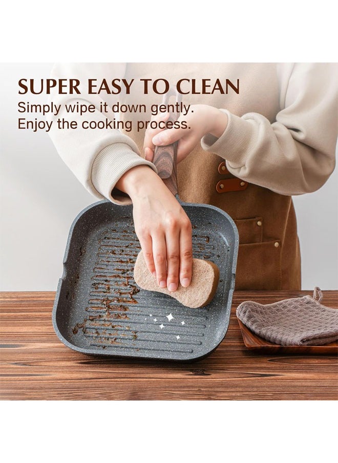 Nonstick Grill Pan for Stove Tops, Versatile Griddle with Pour Spouts, Square Big Cooking Surface, Durable Skillet Indoor & Outdoor Grilling, PFOA Free