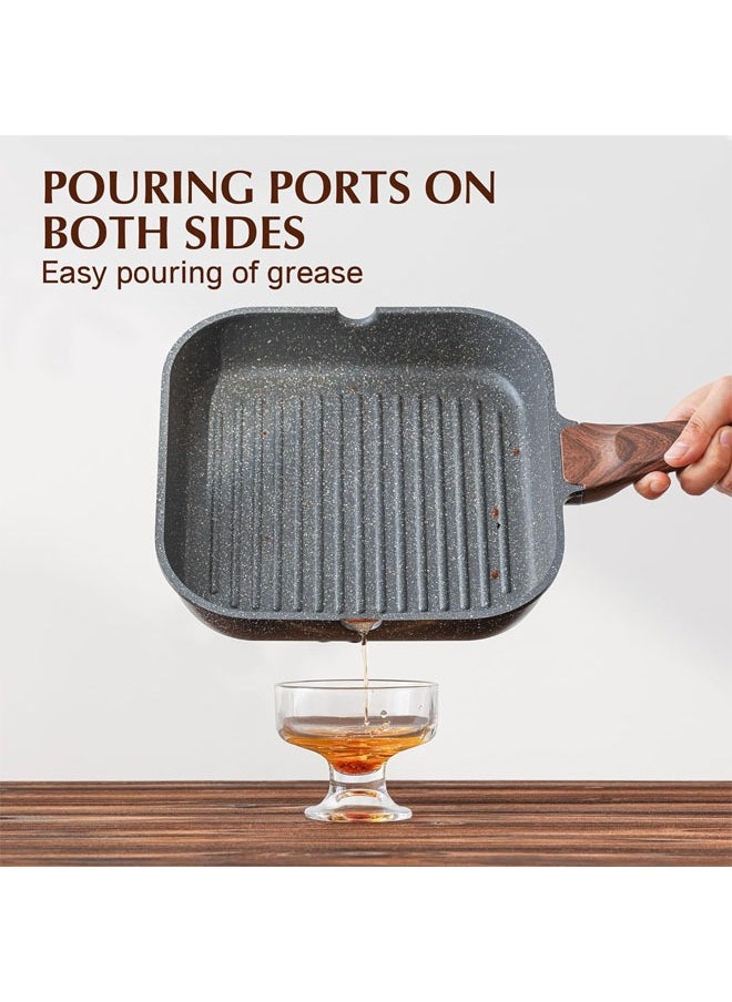 Nonstick Grill Pan for Stove Tops, Versatile Griddle with Pour Spouts, Square Big Cooking Surface, Durable Skillet Indoor & Outdoor Grilling, PFOA Free