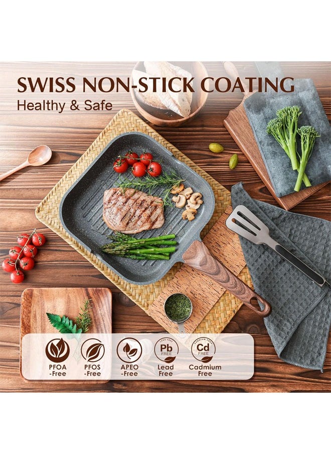 Nonstick Grill Pan for Stove Tops, Versatile Griddle with Pour Spouts, Square Big Cooking Surface, Durable Skillet Indoor & Outdoor Grilling, PFOA Free