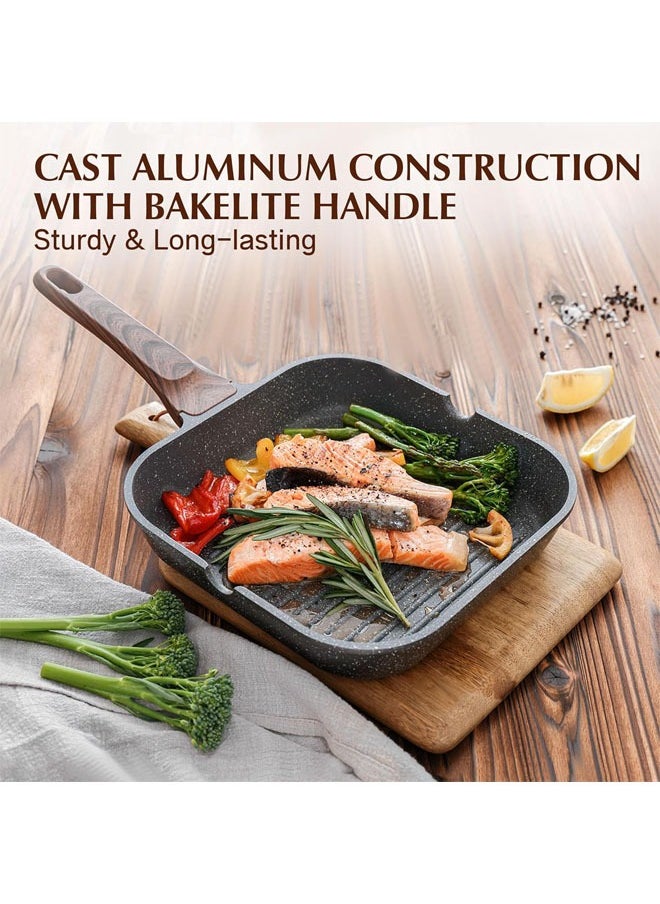 Nonstick Grill Pan for Stove Tops, Versatile Griddle with Pour Spouts, Square Big Cooking Surface, Durable Skillet Indoor & Outdoor Grilling, PFOA Free