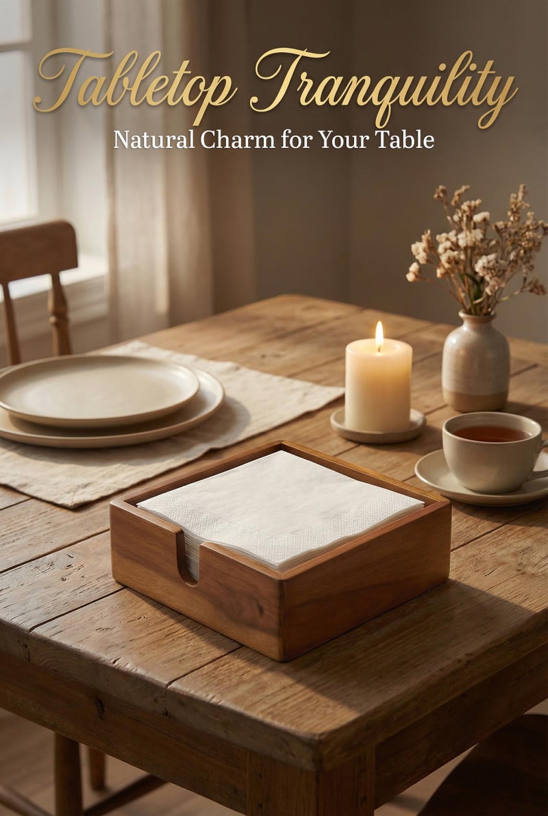 DEMIGO Acacia Lunch Napkin Holder 7.8 x 7.8 inches for Dining Table and Kitchen â€“ Napkin Dispenser Made from Brown Acacia Wood â€“ Premium Quality Feel for Dessert Beverage Party Dinner Luncheon Bar Table - Image 5