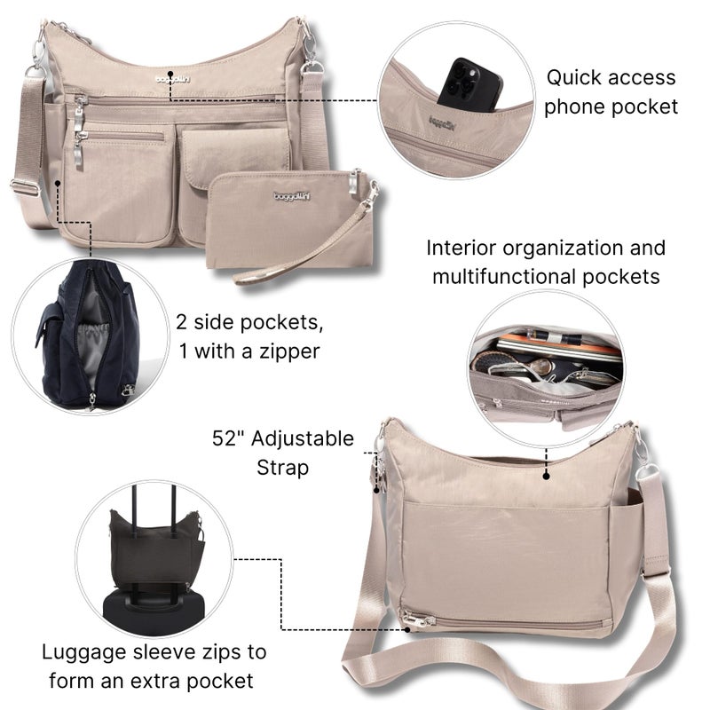 Baggallini Modern Everywhere Bagg - Water-resistant Lightweight Hobo Crossbody Bag for Women - Easy-Access Phone Pocket - Image 3