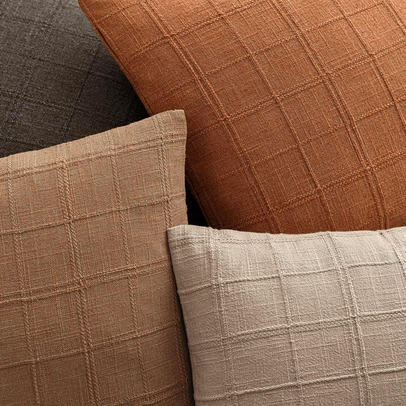 Foindtower Set of 2 Decorative Linen Check Throw Pillow Covers Neutral Farmhouse Lumbar Cushion Covers Modern Boho Home Decor for Sofa Chair Couch Bedroom Living Room,12×24 Inch,Orange - Image 4