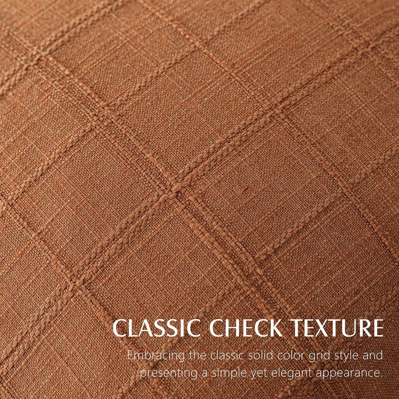 Foindtower Set of 2 Decorative Linen Check Throw Pillow Covers Neutral Farmhouse Lumbar Cushion Covers Modern Boho Home Decor for Sofa Chair Couch Bedroom Living Room,12×24 Inch,Orange - Image 2