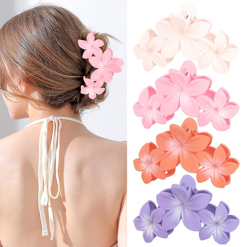 ANBALA 4PCS Flower Claw Hair Clips, Large Plumeria Hair Accessories for Women and Girls - Colorful Hawaiian Non-Slip Strong Hold Clips for Thick Hair - Image 1