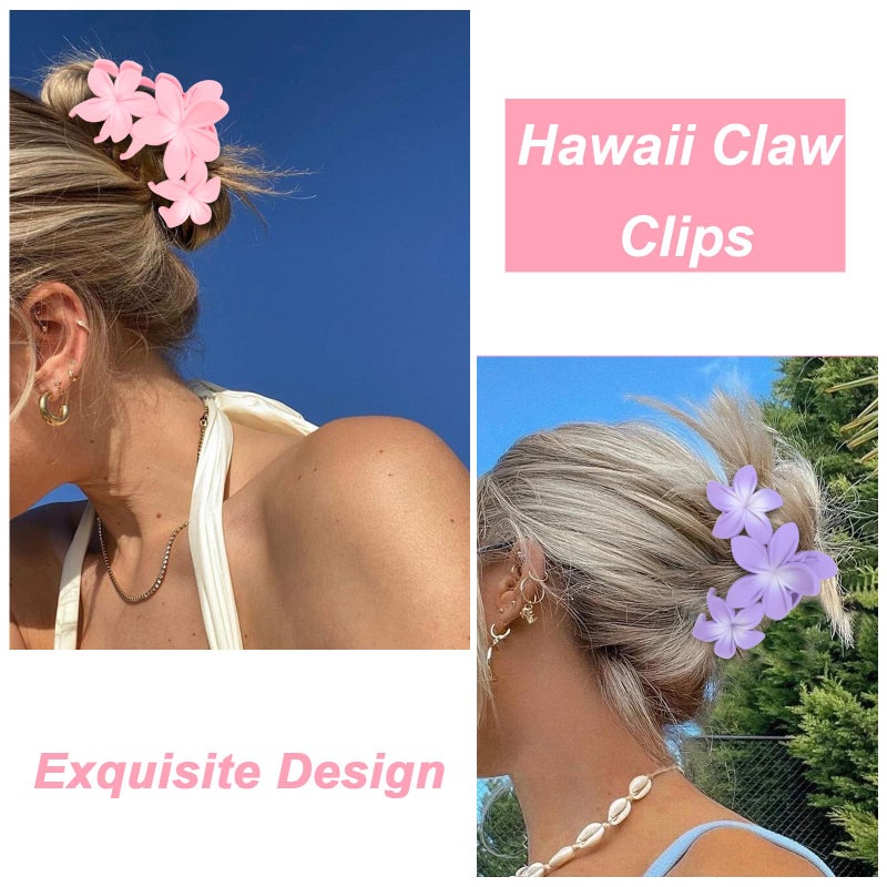 ANBALA 4PCS Flower Claw Hair Clips, Large Plumeria Hair Accessories for Women and Girls - Colorful Hawaiian Non-Slip Strong Hold Clips for Thick Hair - Image 3