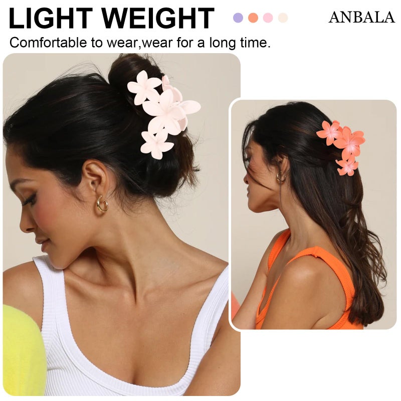 ANBALA 4PCS Flower Claw Hair Clips, Large Plumeria Hair Accessories for Women and Girls - Colorful Hawaiian Non-Slip Strong Hold Clips for Thick Hair - Image 4