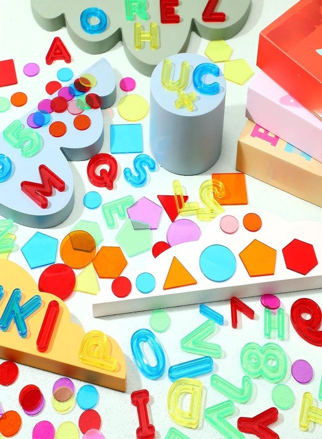 Rotatingpals 172 Pcs Translucent Light Table Manipulatives for Preschool Classroom Include Colorful Plastic Transparent Letters and Numbers Round Chips Geometric Sheet for Students Counting Spelling - Image 4
