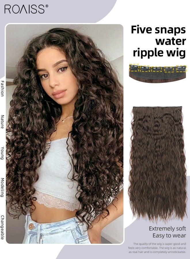 roaiss وصلات شعر بمشبك، وصلة شعر مجعد قطعة واحدة مع 5 مشابك، قطعة شعر صناعية مقاومة للحرارة للنساء والفتيات، 55 سم (22 بوصة) - Image 1