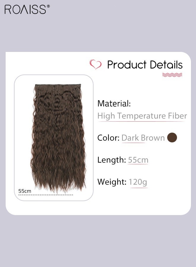 roaiss وصلات شعر بمشبك، وصلة شعر مجعد قطعة واحدة مع 5 مشابك، قطعة شعر صناعية مقاومة للحرارة للنساء والفتيات، 55 سم (22 بوصة) - Image 2