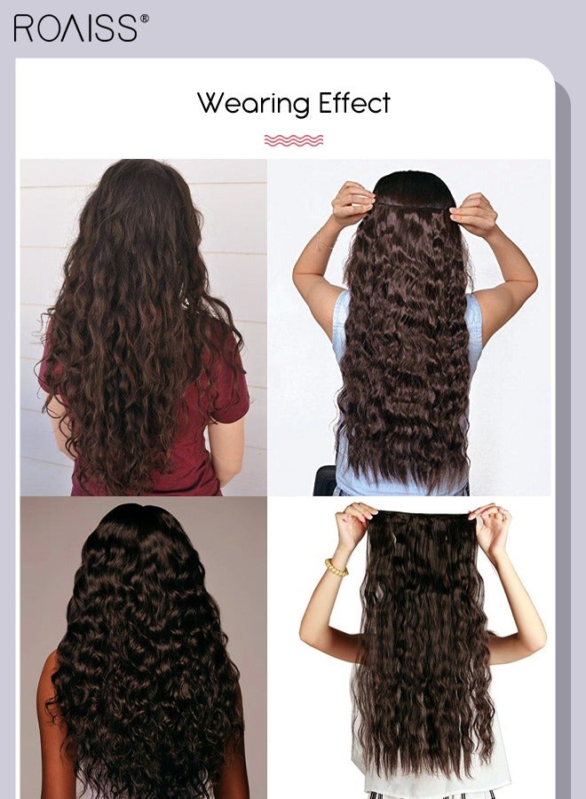 roaiss وصلات شعر بمشبك، وصلة شعر مجعد قطعة واحدة مع 5 مشابك، قطعة شعر صناعية مقاومة للحرارة للنساء والفتيات، 55 سم (22 بوصة) - Image 3