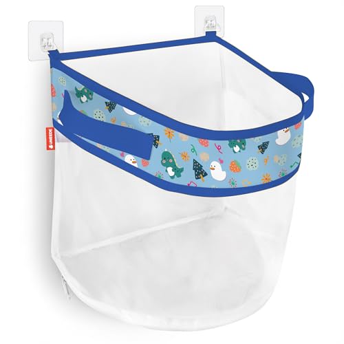 UNEEDE Dino Print Bath Storage,4.15 Gallons Bathtub Storage Organizer,Bath Holder for Bathtub Organizer and Storage,Quick Dry Bath Organizer,Mesh Shower Caddy,Blue Dinosaur Sutff - Image 1