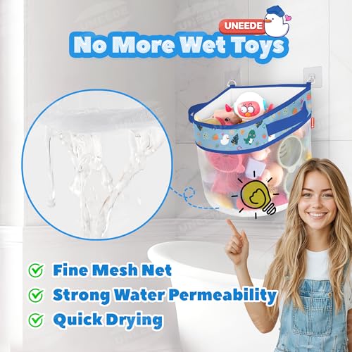 UNEEDE Dino Print Bath Storage,4.15 Gallons Bathtub Storage Organizer,Bath Holder for Bathtub Organizer and Storage,Quick Dry Bath Organizer,Mesh Shower Caddy,Blue Dinosaur Sutff - Image 3