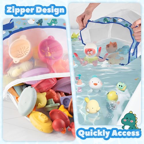 UNEEDE Dino Print Bath Storage,4.15 Gallons Bathtub Storage Organizer,Bath Holder for Bathtub Organizer and Storage,Quick Dry Bath Organizer,Mesh Shower Caddy,Blue Dinosaur Sutff - Image 2