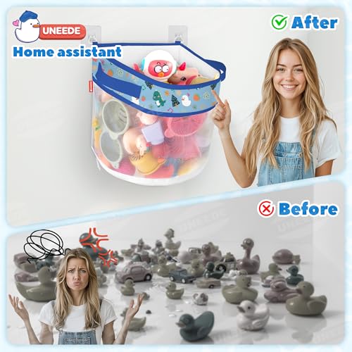 UNEEDE Dino Print Bath Storage,4.15 Gallons Bathtub Storage Organizer,Bath Holder for Bathtub Organizer and Storage,Quick Dry Bath Organizer,Mesh Shower Caddy,Blue Dinosaur Sutff - Image 4