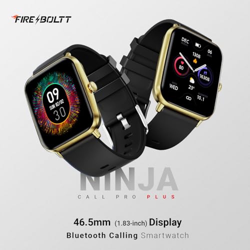 Fire-Boltt Fire‑Boltt Ninja Call Pro Plus Bluetooth Calling Smart Watch, 1.83″ HD Display,AI Voice Assistant, 120+ Sports Modes, IP67 Waterproof, SpO2 & Heart Rate Monitor Smartwatch for Men & Women - Gold Black - Image 2