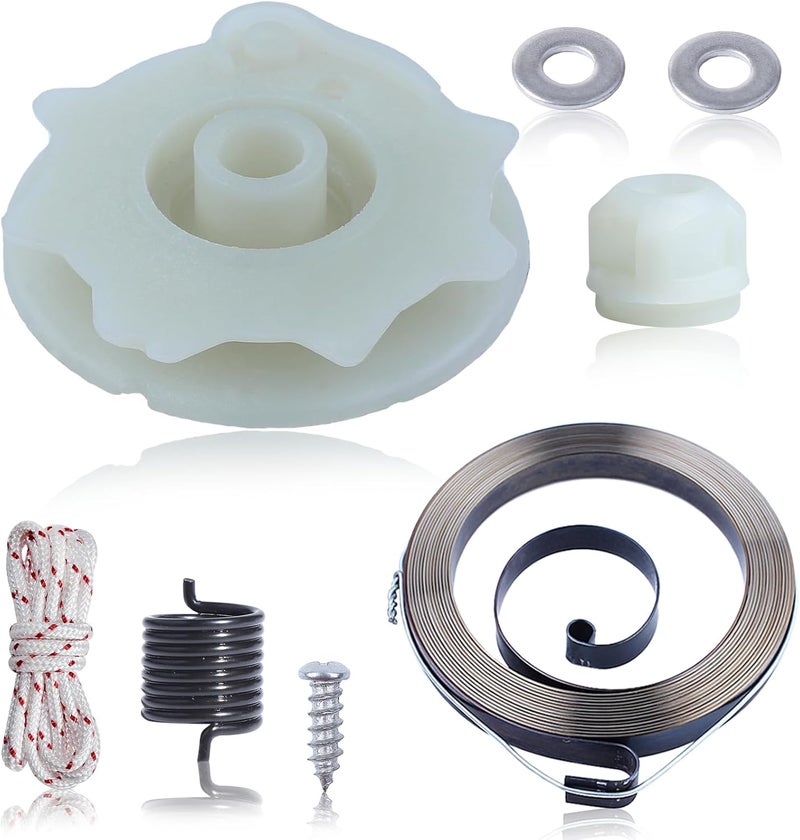 Adefol Chainsaw Recoil Starter Pulley Spring Kit for Poulan PP4218 PP4620AV PPB4018 SM4218AV with Recoil Spring W/Hub, Starter Rope, Bolt w/Washer Replacement Parts for 530071966 - Image 1