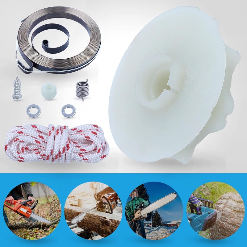 Adefol Chainsaw Recoil Starter Pulley Spring Kit for Poulan PP4218 PP4620AV PPB4018 SM4218AV with Recoil Spring W/Hub, Starter Rope, Bolt w/Washer Replacement Parts for 530071966 - Image 5