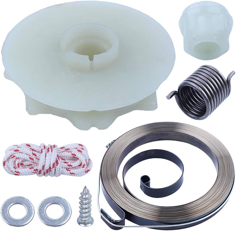 Adefol Chainsaw Recoil Starter Pulley Spring Kit for Poulan PP4218 PP4620AV PPB4018 SM4218AV with Recoil Spring W/Hub, Starter Rope, Bolt w/Washer Replacement Parts for 530071966 - Image 2