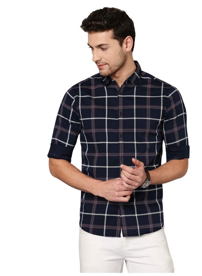 Dennis Lingo Dennis Lingo Men's Checkered Navy Slim Fit Cotton Casual Shirt (AZ751_Navy_XL) - Image 1