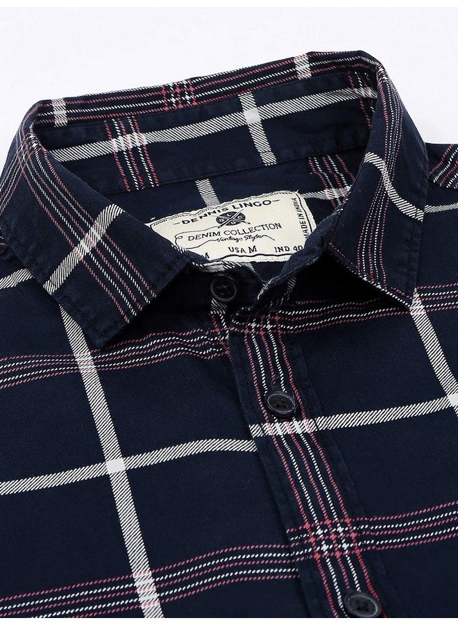 Dennis Lingo Dennis Lingo Men's Checkered Navy Slim Fit Cotton Casual Shirt (AZ751_Navy_XL) - Image 5