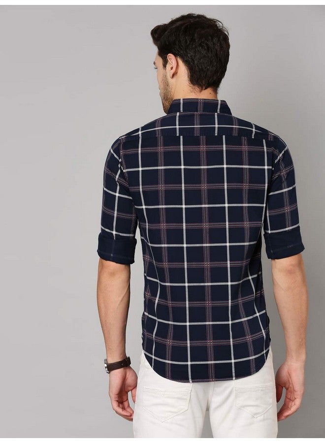 Dennis Lingo Dennis Lingo Men's Checkered Navy Slim Fit Cotton Casual Shirt (AZ751_Navy_XL) - Image 3