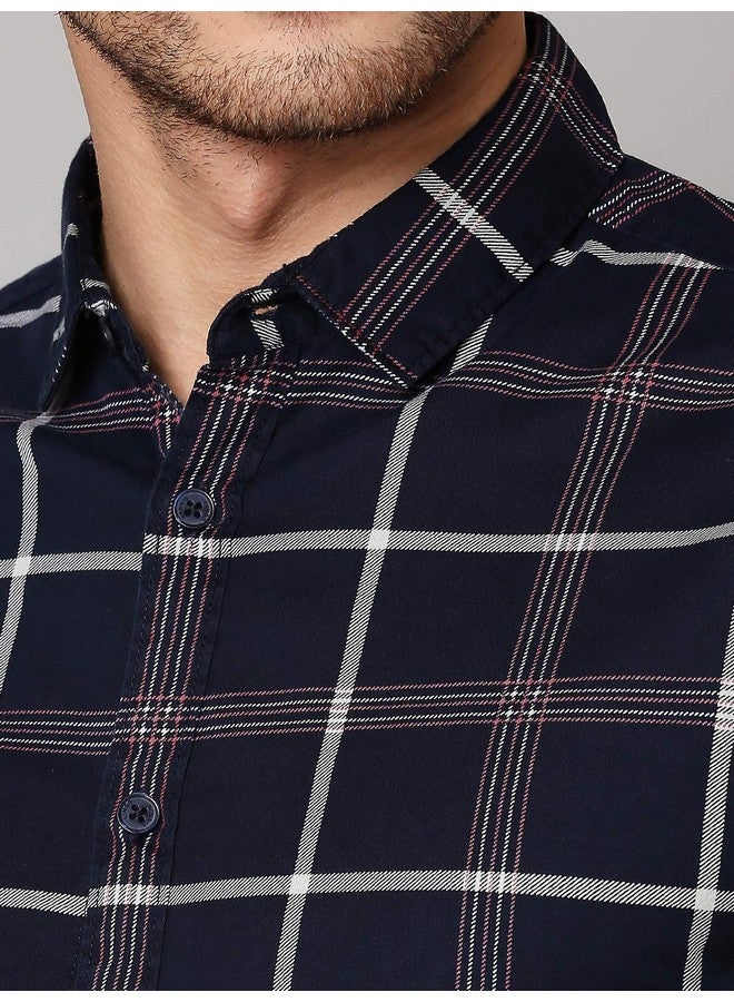 Dennis Lingo Dennis Lingo Men's Checkered Navy Slim Fit Cotton Casual Shirt (AZ751_Navy_XL) - Image 4