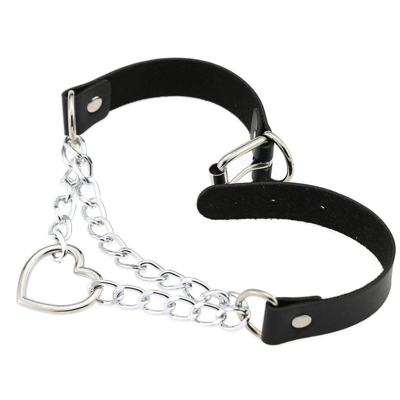 FM FM42 Pink PU Simulated Leather Gothic Punk Silver-tone Heart Ring Cuban Curb Link Chain Adjustable Neckband Collar Choker PN2401 - Image 4