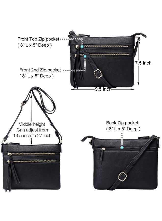 بي برينتانو حقيبة يد كروس بودي نباتية متعددة السحابات من بي برينتانو مع لمسات من الشرابة (أسود NN) - Image 2