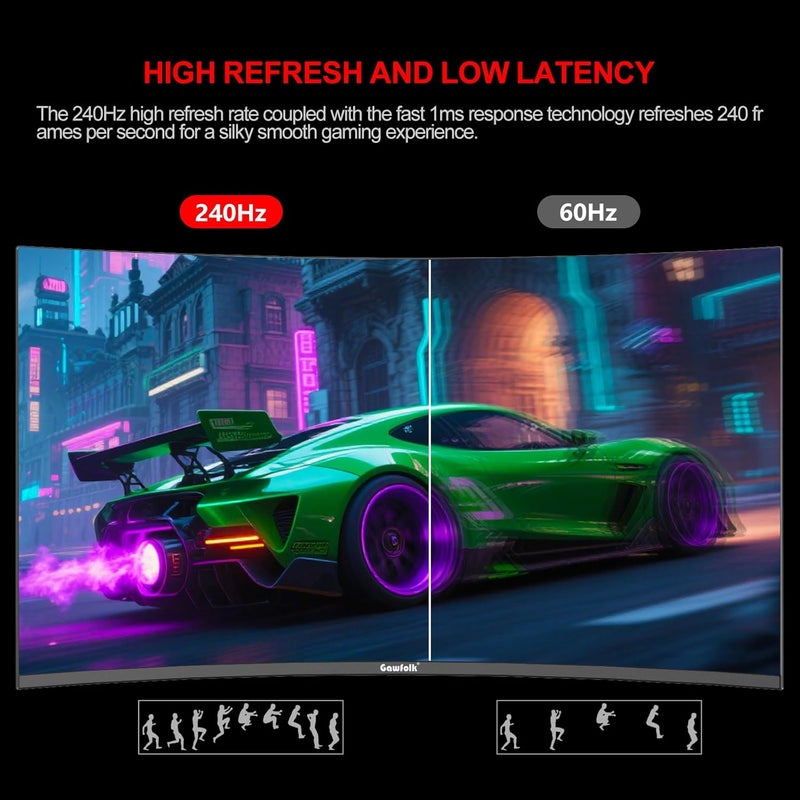 Gawfolk شاشة ألعاب 32 بوصة 240Hz FHD منحنية مع 100% sRGB وألوان عالية وسرعة 1ms (GTG) تقنية FreeSync للألعاب الإلكترونية والاستخدام المنزلي والمكتبي - Image 3