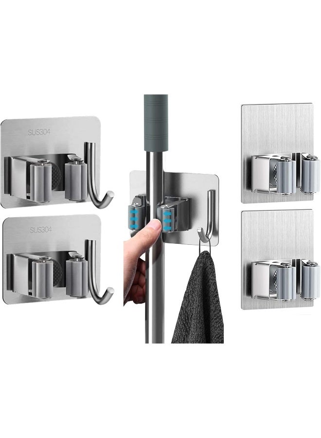 Zalcoon 4 PCS Mop Broom Holder Wall Mount - Mop Holder Self Adhesive No Drilling Super Anti-Slip Broom Holder for Home Garage Garden Laundry Room, kitchen organizer Tools (Mix) - Image 1