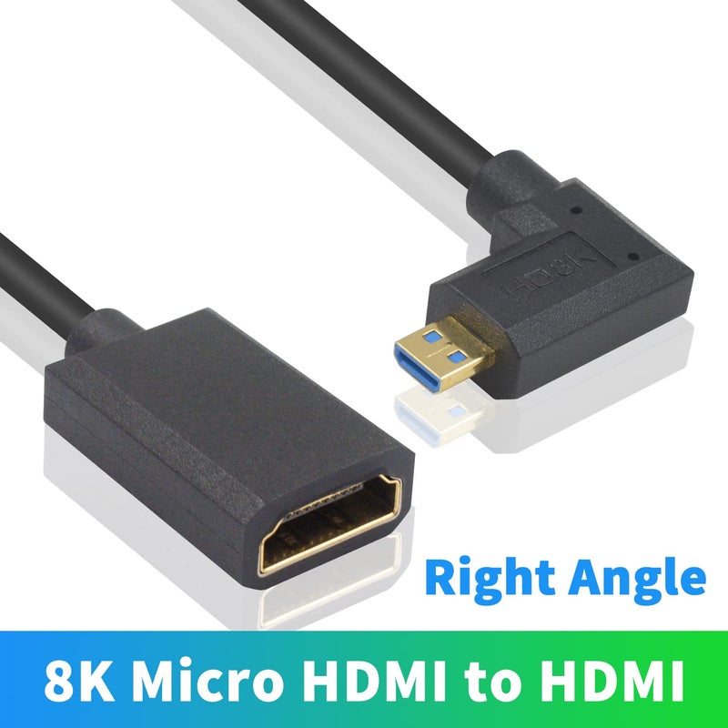 دوتك كابل تمديد قصير رفيع جدًا بزاوية قائمة من Micro HDMI ذكر إلى HDMI أنثى، يدعم 48Gbps وفيديو فائق الوضوح 8K إلخ. 1 قدم/30 سم - Image 2