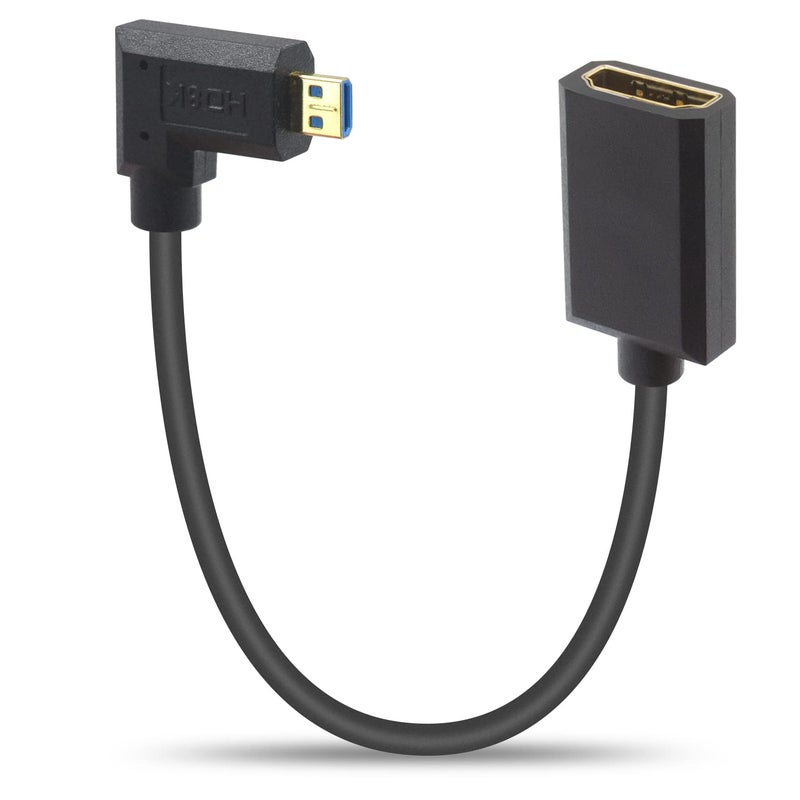 دوتك كابل تمديد قصير رفيع جدًا بزاوية قائمة من Micro HDMI ذكر إلى HDMI أنثى، يدعم 48Gbps وفيديو فائق الوضوح 8K إلخ. 1 قدم/30 سم - Image 1
