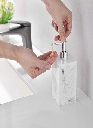 Soap Dispenser For Bathroom Kitchen Countertop Lotion Liquid Dispenser Soap Bottle Ceramic Soap Pump Marble Hand Soap Dispenser17 Oz White