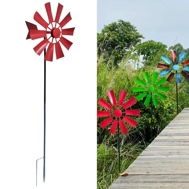 TOG Metal Wind Spinner Outdoor Yard Lawn Pinwheel Decor Red - Garden Windmill for Home & Outdoor Living - Image 2