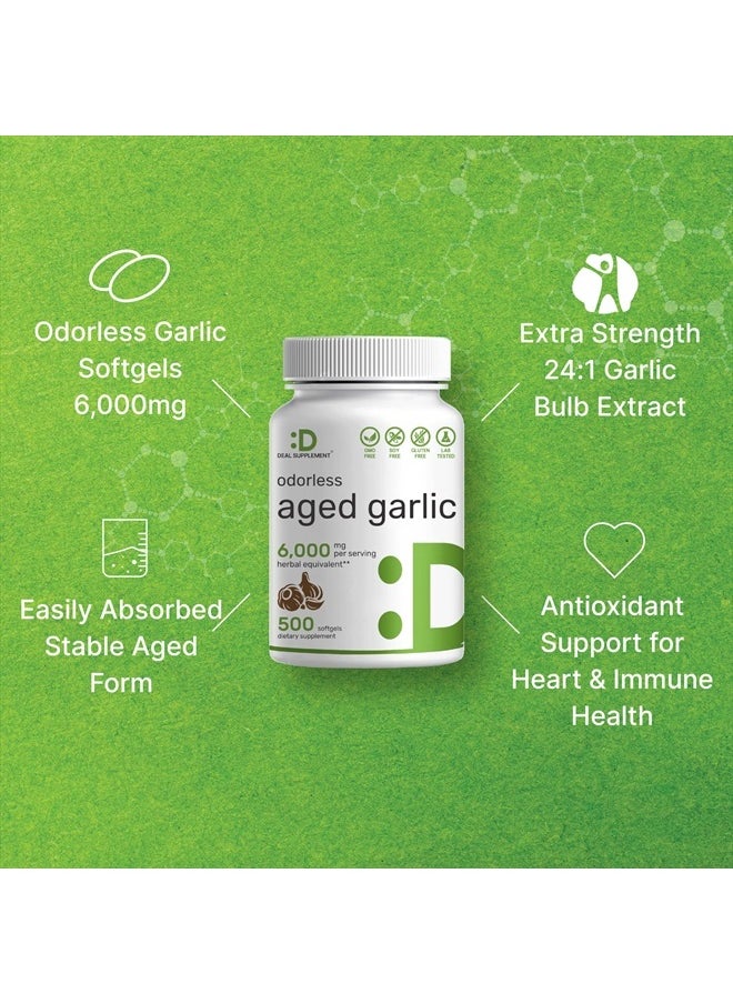DEAL SUPPLEMENT Odorless Aged Garlic Pills, 6,000mg Per Serving, 500 Softgels – 24:1 Garlic Oil Extract – Fresh Allium Sativum Bulb Source – Heart & Immune Antioxidant Supplements – Non-GMO  - Image 4