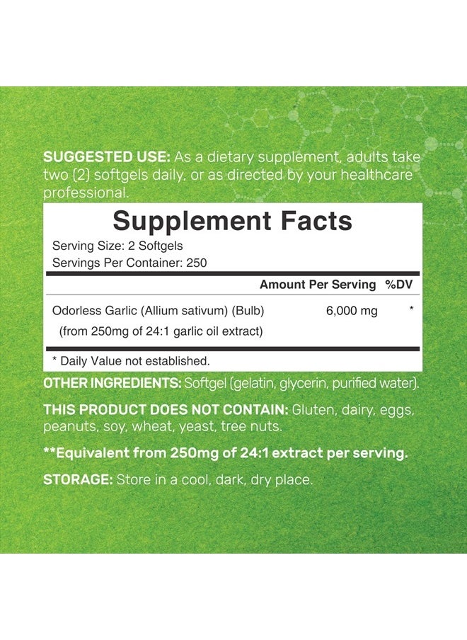 DEAL SUPPLEMENT Odorless Aged Garlic Pills, 6,000mg Per Serving, 500 Softgels – 24:1 Garlic Oil Extract – Fresh Allium Sativum Bulb Source – Heart & Immune Antioxidant Supplements – Non-GMO  - Image 2