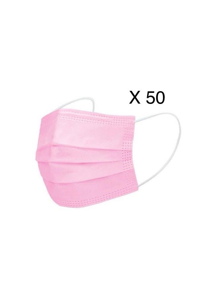 Generic Medical Face Mask with Soft Flexible Ears for Adults, 50 Pieces, Pink - Image 1