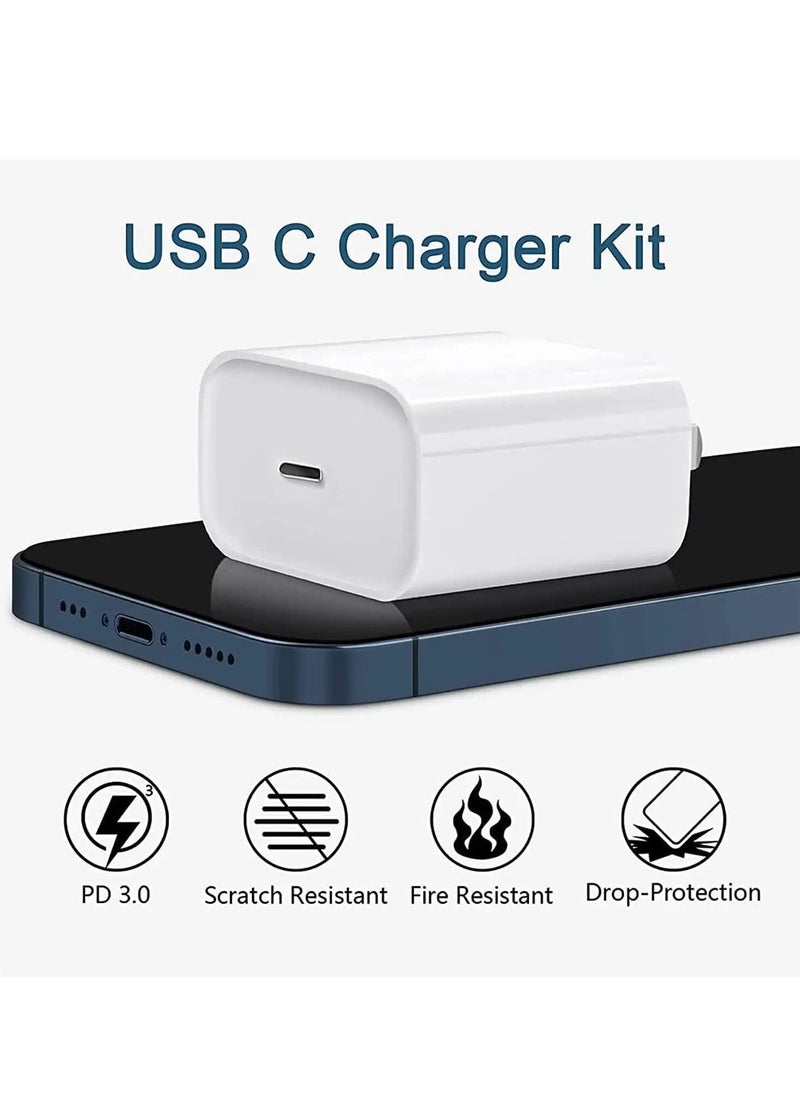 20W Type C Fast Charger Adapter for iphone 14 pro/ 14 pro max/14/13/12/11, USB C Fast Charging Plug with Cable 1M