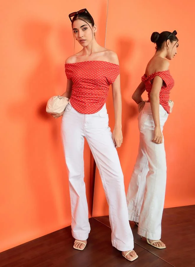 أبتاوني بلوزة قصيرة بطبعة نقاط قابلة للتمدد