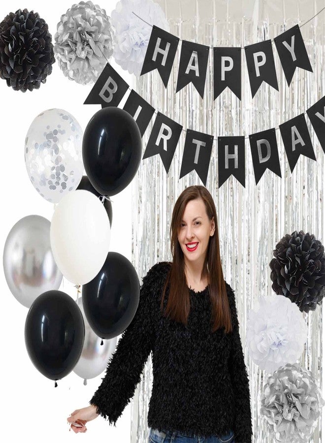 ANSOMO Black and Silver Happy Birthday Party Decorations Banner Balloons Women Men Boys Girls Him Her 13th 15th 16th 18th 20th 21st 25th 30th 35th 40th 45th 50th - Image 4