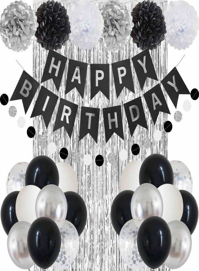 ANSOMO Black and Silver Happy Birthday Party Decorations Banner Balloons Women Men Boys Girls Him Her 13th 15th 16th 18th 20th 21st 25th 30th 35th 40th 45th 50th - Image 1