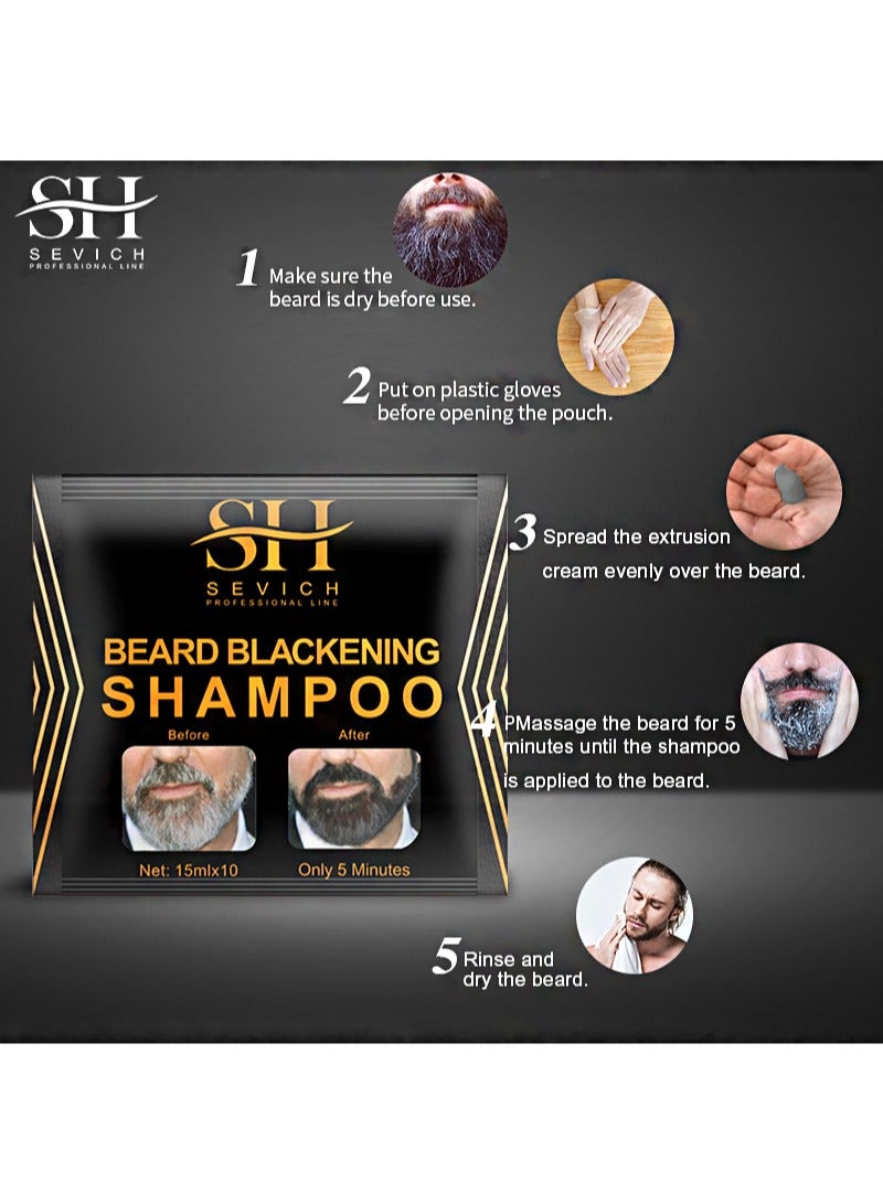 Black Beard Color Shampoo, Beard Care Repair Gray Cap Beard Conditioner Softener, Fragrance Free (10pcs)