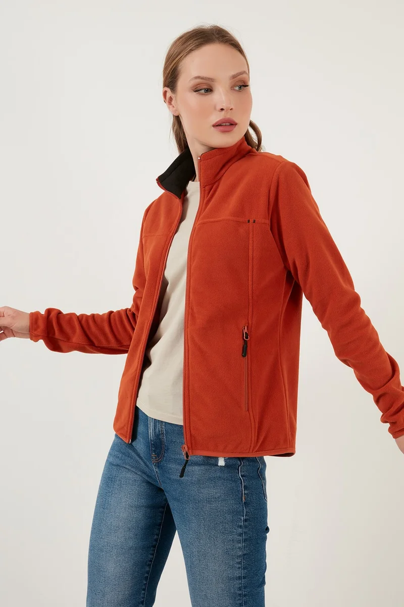 ليلا High Collar Zipper Pocket Fleece Cardigan Women's Fleece 5907002