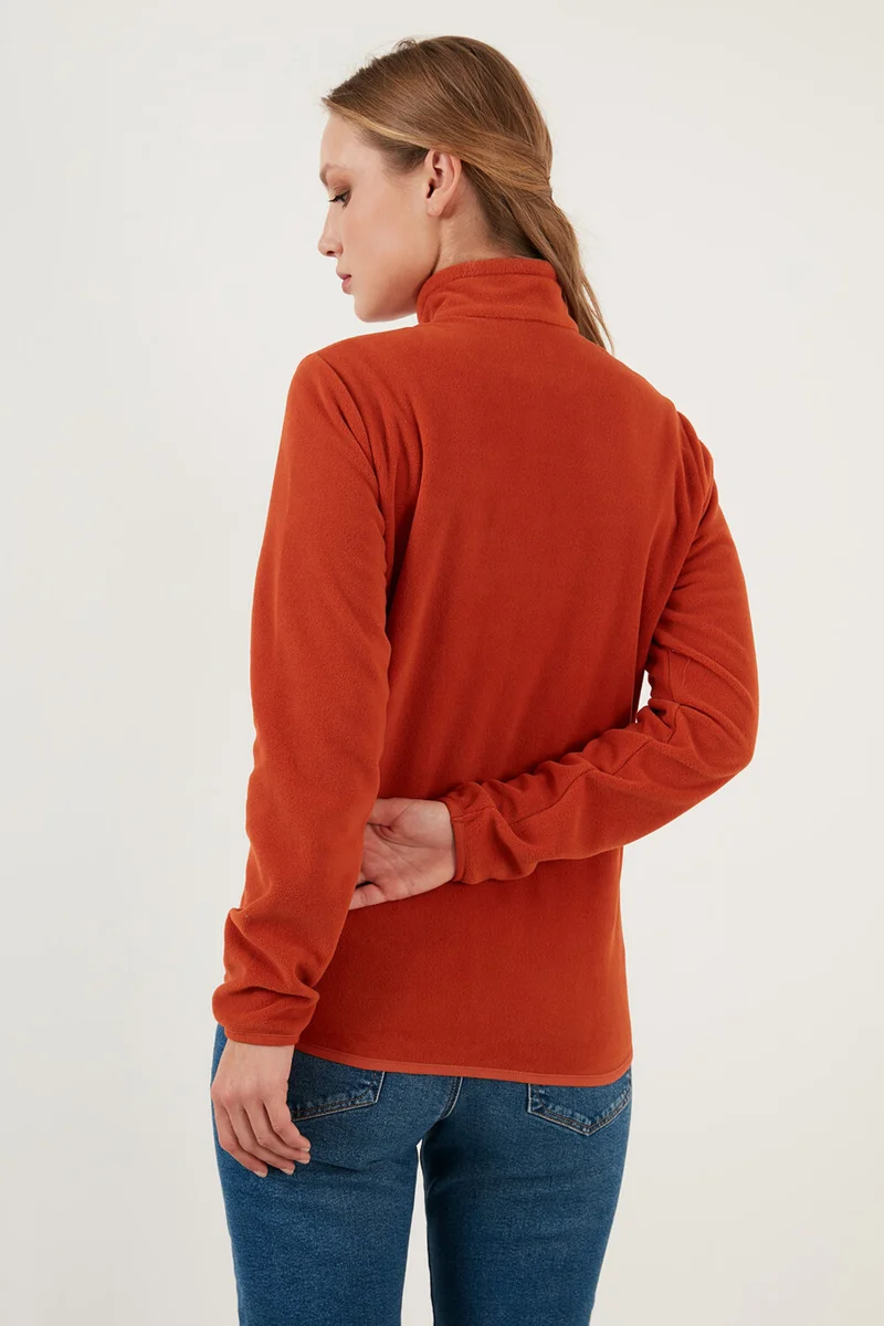 ليلا High Collar Zipper Pocket Fleece Cardigan Women's Fleece 5907002