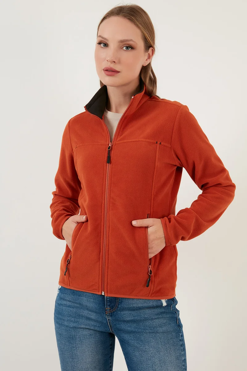 ليلا High Collar Zipper Pocket Fleece Cardigan Women's Fleece 5907002